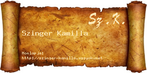 Szinger Kamilla névjegykártya